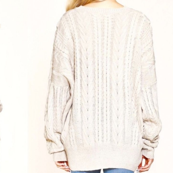 Wool Blend Double Lace Up Cable Knit Sweater Slouchy Boyfriend Fit Size Small - Picture 5 of 8